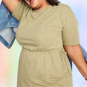 Old Navy Waist Defined Short Sleeve Slub Knit T-Shirt Dress in Saguaro XXL